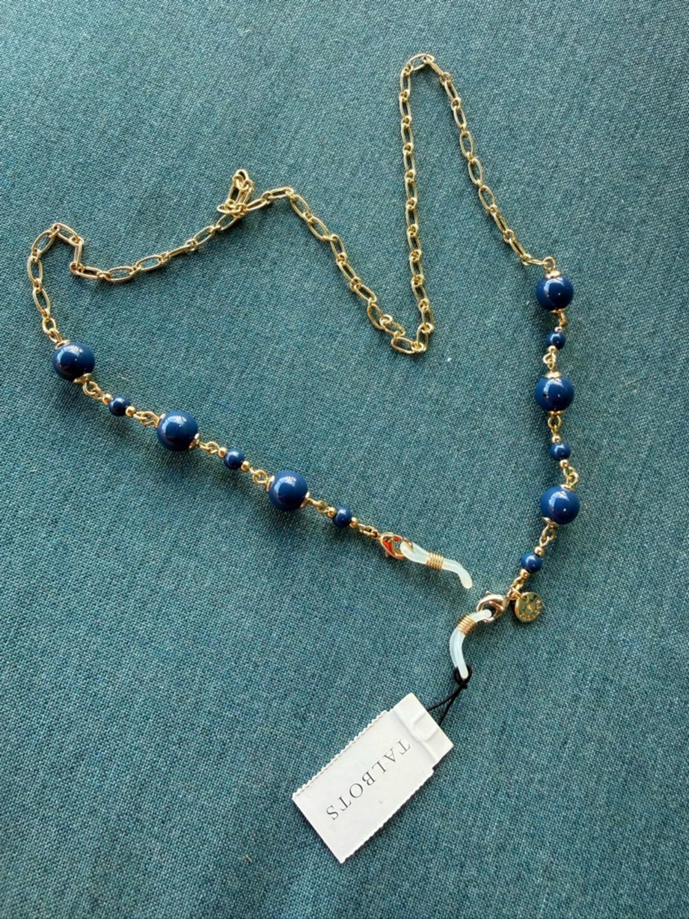 Talbots Gold Chain with Navy Bead Eyewear Holder